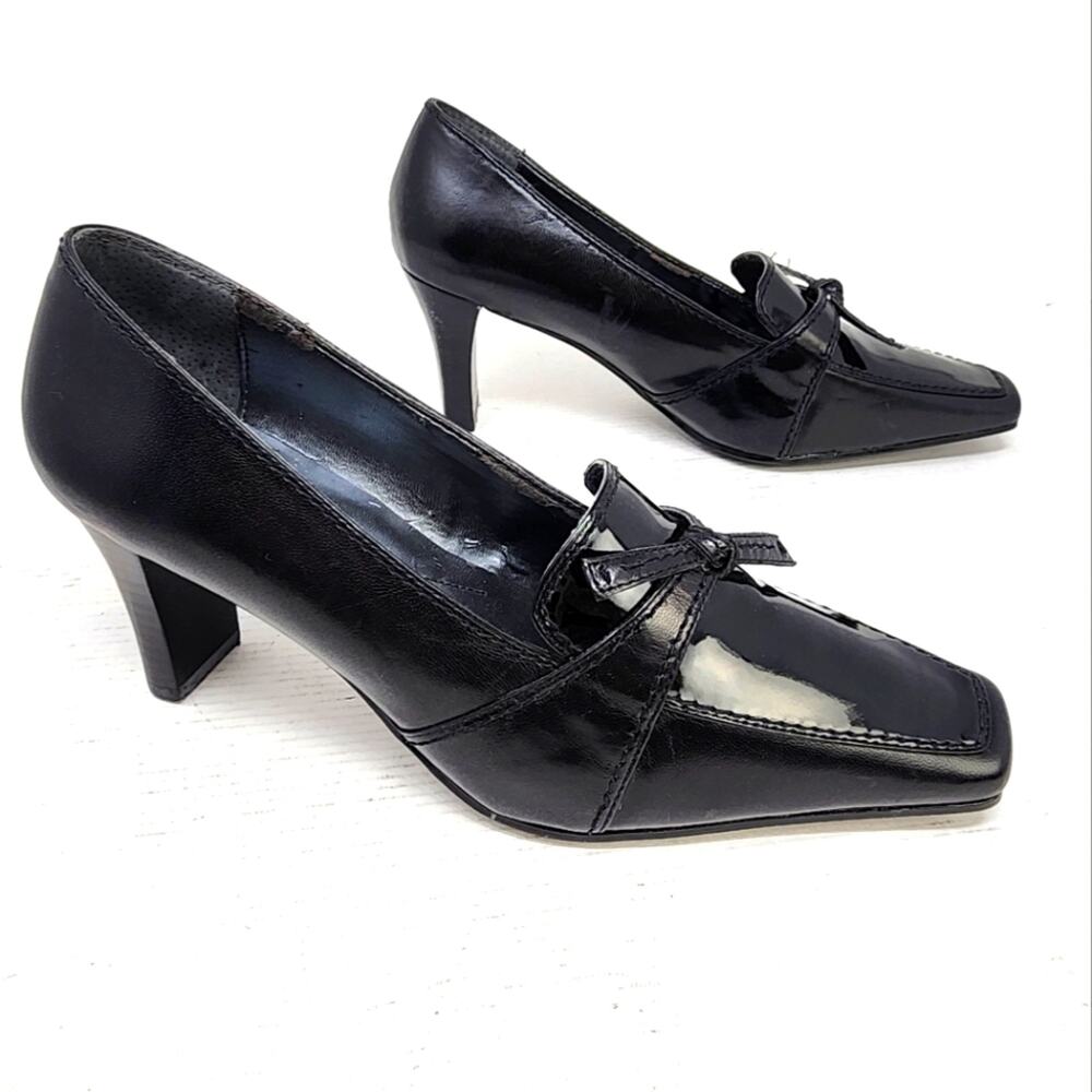 Liz Claiborne Black Leather Kilo Pumps Patent Blend Leather Work Offuce‎ Size 9